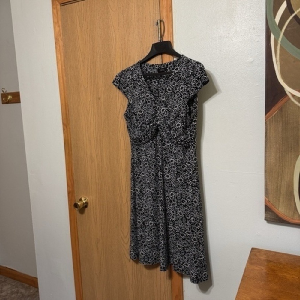 Tahari A.S.L Size 12 w/Abstract Floral Print Cap Sleeve Mid-Calf A-Line Dress